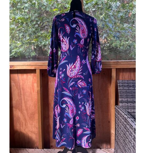 Talbots Navy And Purple Floral Paisley Knee Length Dress Size 4 - Picture 3 of 10